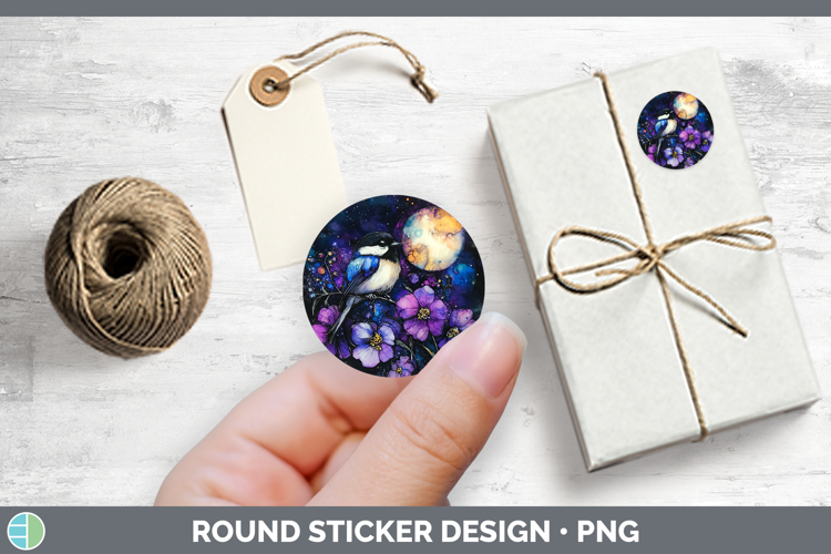 Birds 01 Galaxy Chickadee Stickers | Round Labels Designs