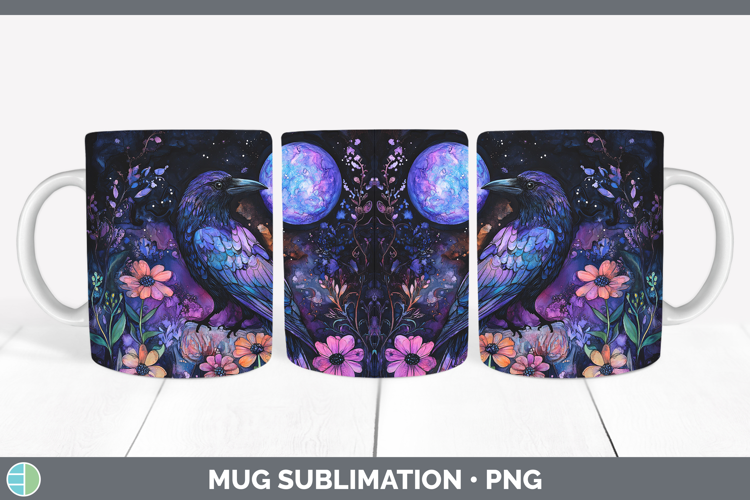 Birds 01 Galaxy Crow Mug Wrap Sublimation Coffee Cup Designs