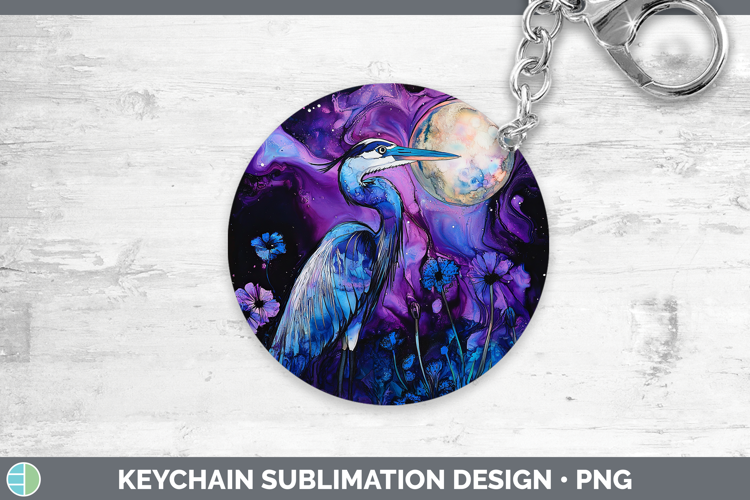 Birds 01 Galaxy Great Blue Heron Keychain Sublimation Keyrin