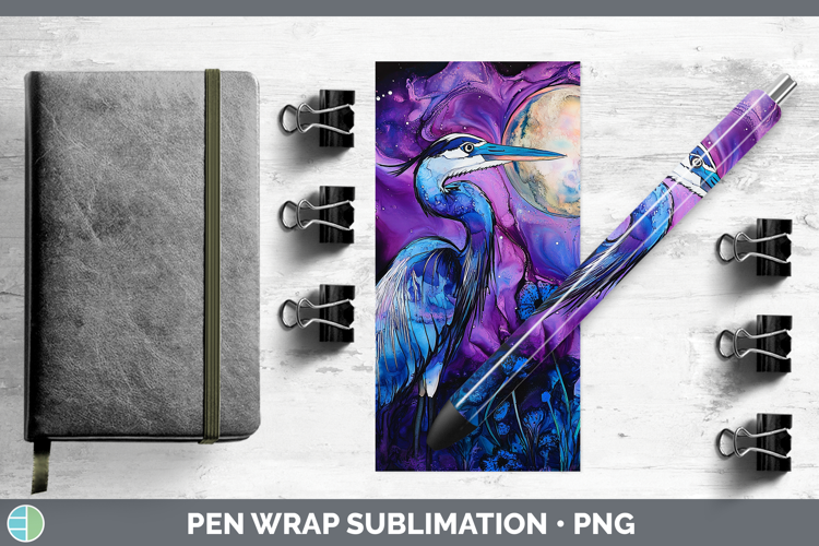 Birds 01 Galaxy Great Blue Heron Pen Wrap Sublimation Pen De