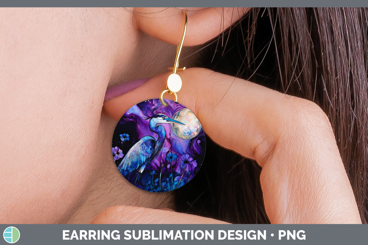 Birds 01 Galaxy Great Blue Heron Round Earrings Sublimation