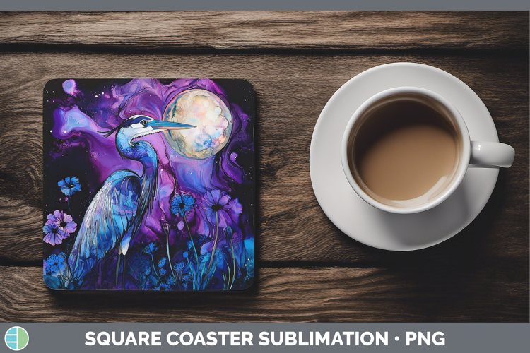 Birds 01 Galaxy Great Blue Heron Square Coaster Sublimation