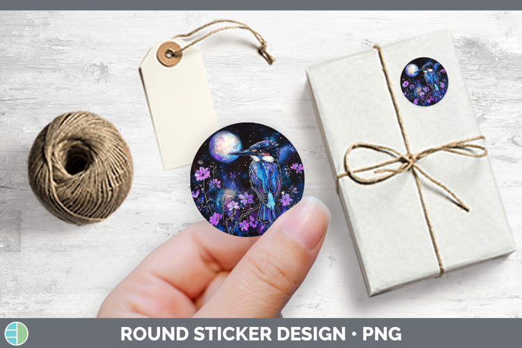 Birds 01 Galaxy Kingfisher Stickers | Round Labels Designs