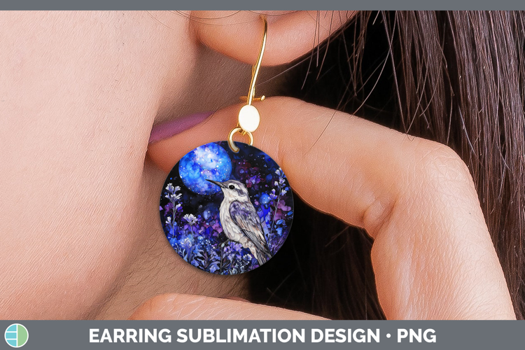 Birds 01 Galaxy Mockingbird Round Earrings Sublimation Earri