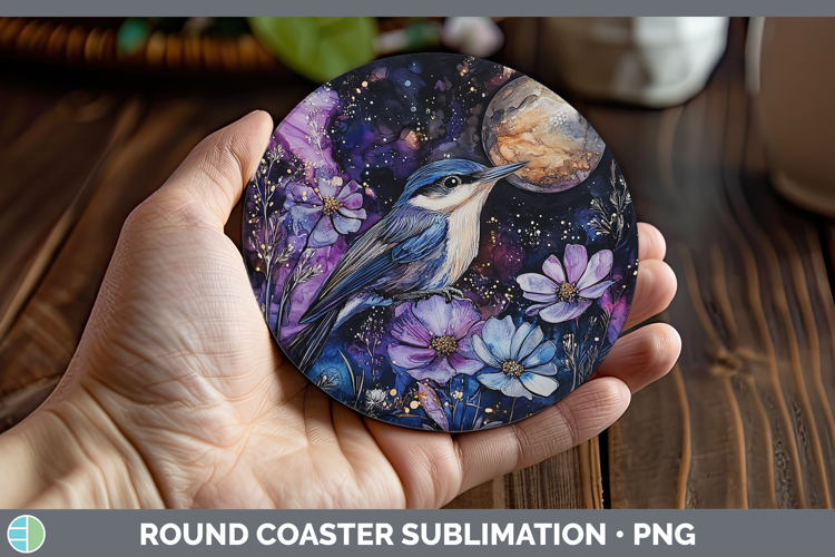 Birds 01 Galaxy Nuthatch Round Coaster Sublimation Coaster D
