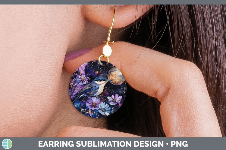 Birds 01 Galaxy Nuthatch Round Earrings Sublimation Earrings