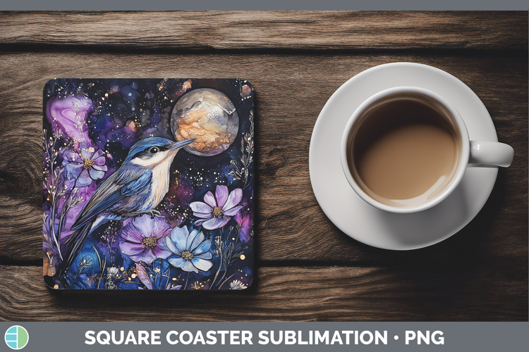Birds 01 Galaxy Nuthatch Square Coaster Sublimation Coaster
