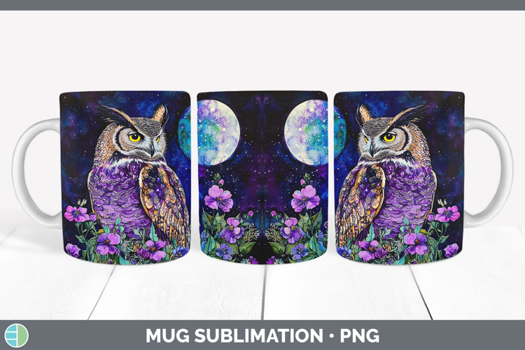 Birds 01 Galaxy Owl Mug Wrap Sublimation Coffee Cup Designs
