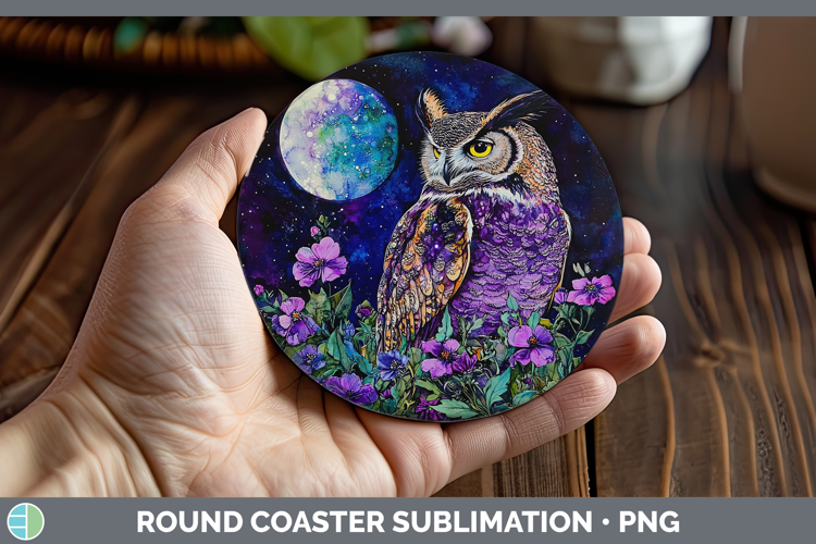 Birds 01 Galaxy Owl Round Coaster Sublimation Coaster Design