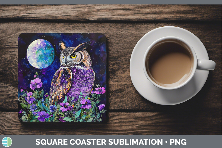 Birds 01 Galaxy Owl Square Coaster Sublimation Coaster Desig