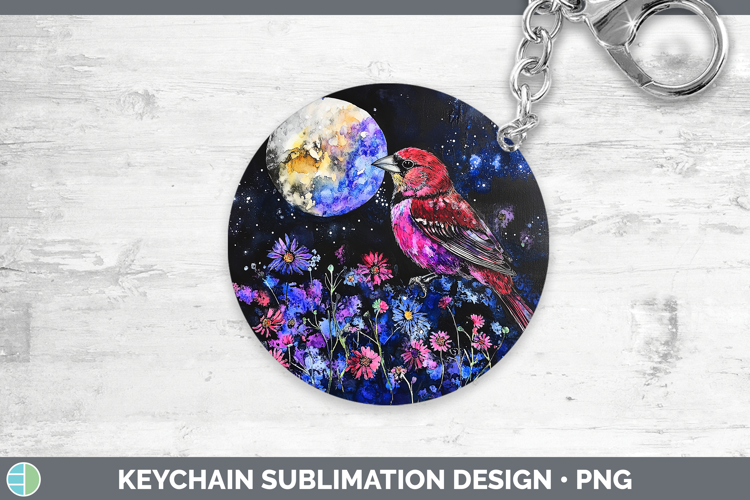 Birds 01 Galaxy Pine Grosbeak Keychain Sublimation Keyring D