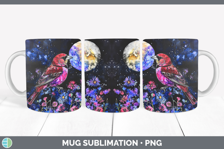 Birds 01 Galaxy Pine Grosbeak Mug Wrap Sublimation Coffee Cu