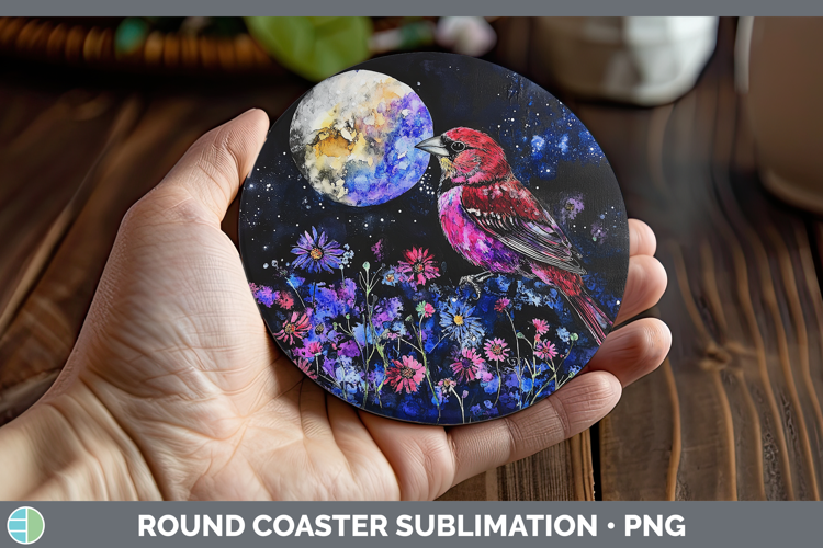 Birds 01 Galaxy Pine Grosbeak Round Coaster Sublimation Coas