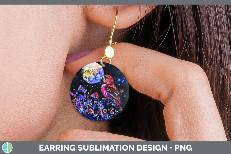 Birds 01 Galaxy Pine Grosbeak Round Earrings Sublimation Ear