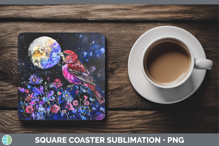 Birds 01 Galaxy Pine Grosbeak Square Coaster Sublimation Coa