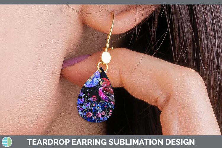 Birds 01 Galaxy Pine Grosbeak Teardrop Earrings Sublimation