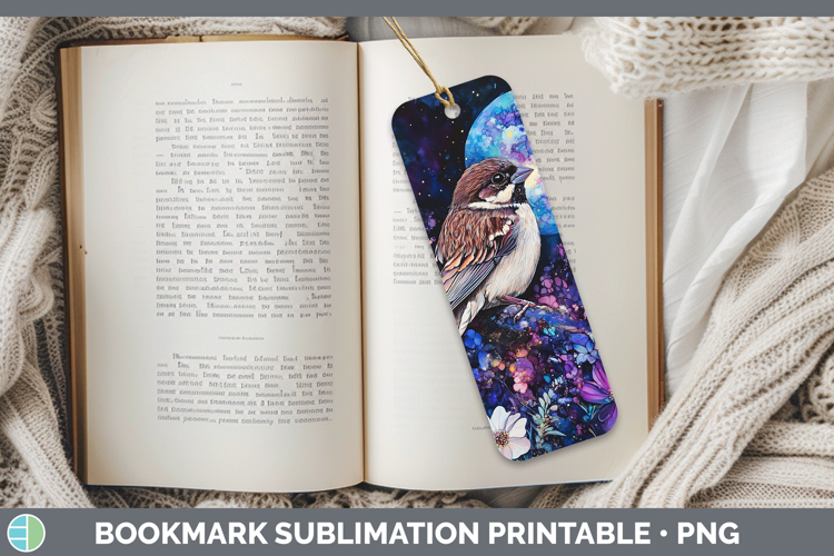 Birds 01 Galaxy Sparrow Bookmark Sublimation Printable Desig
