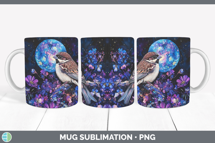 Birds 01 Galaxy Sparrow Mug Wrap Sublimation Coffee Cup Desi