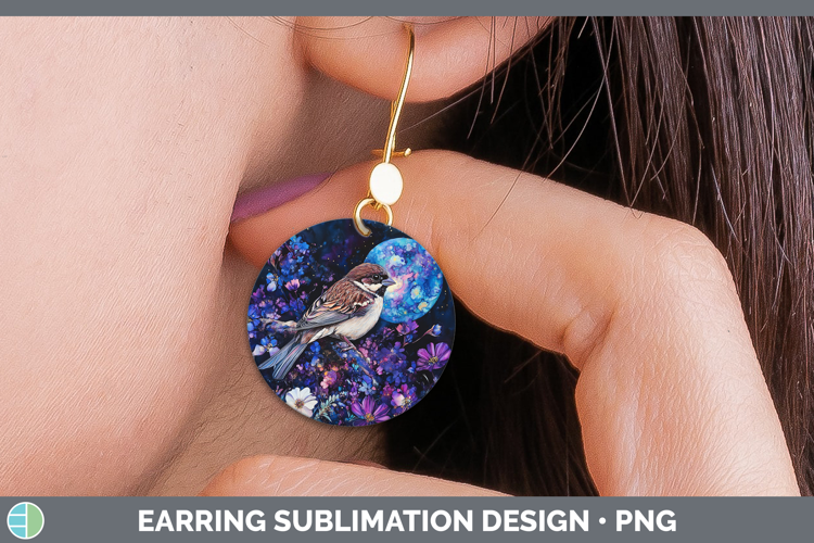Birds 01 Galaxy Sparrow Round Earrings Sublimation Earrings