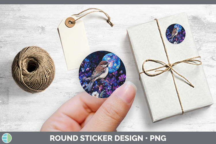 Birds 01 Galaxy Sparrow Stickers | Round Labels Designs