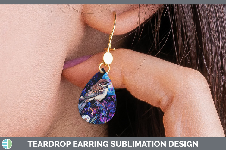 Birds 01 Galaxy Sparrow Teardrop Earrings Sublimation Earrin