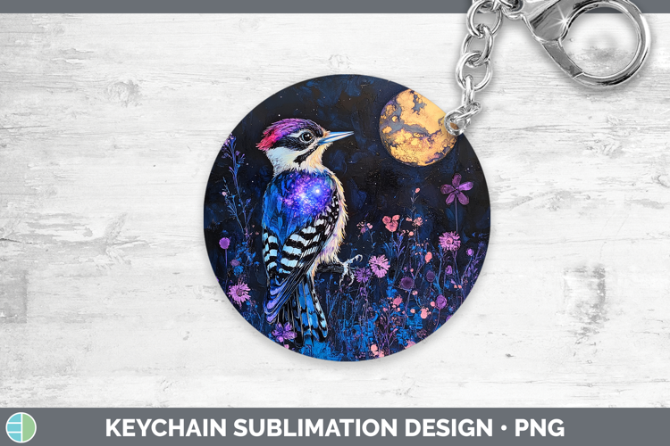Birds 01 Galaxy Woodpecker Keychain Sublimation Keyring Desi