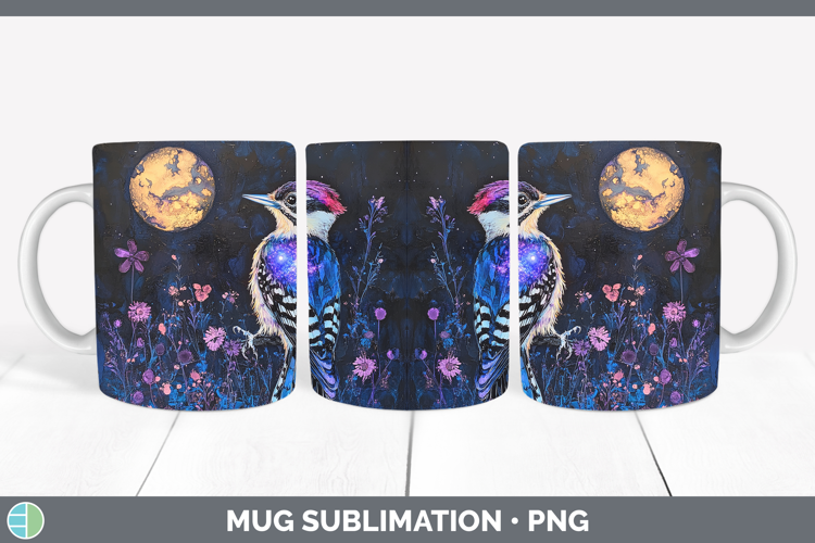 Birds 01 Galaxy Woodpecker Mug Wrap Sublimation Coffee Cup D