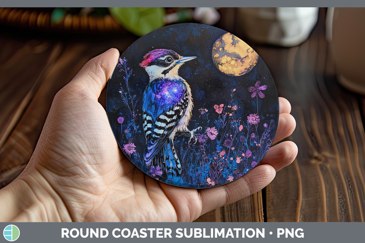 Birds 01 Galaxy Woodpecker Round Coaster Sublimation Coaster