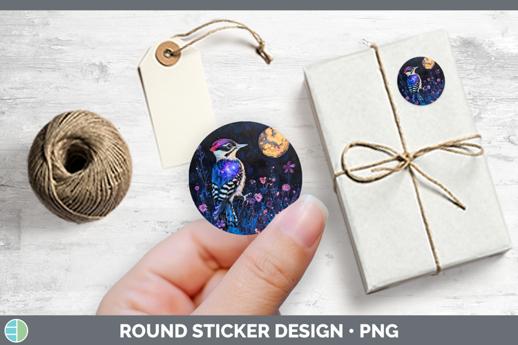 Birds 01 Galaxy Woodpecker Stickers | Round Labels Designs