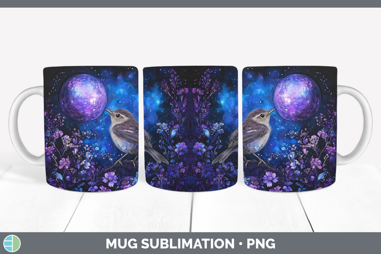 Birds 01 Galaxy Wren Mug Wrap Sublimation Coffee Cup Designs