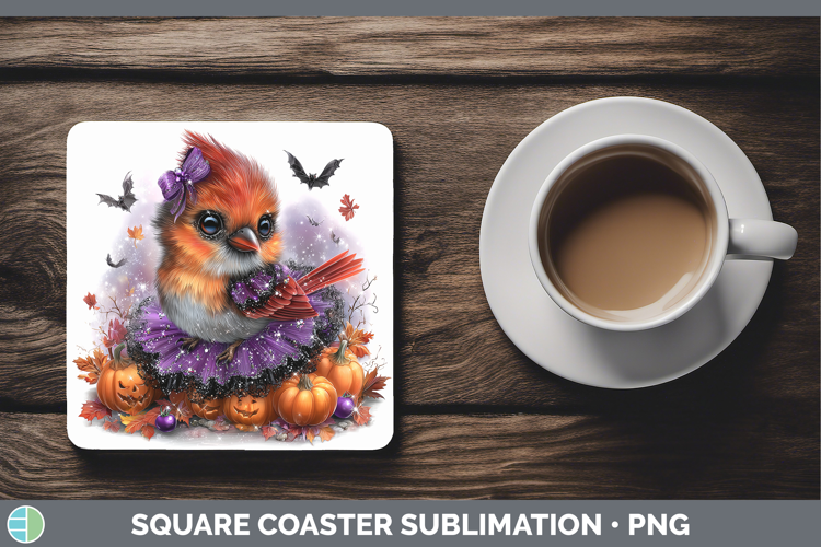 Birds 01 Halloween Cardinal Square Coaster Sublimation Coast
