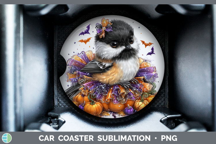 Birds 01 Halloween Chickadee Car Coaster Sublimation Design