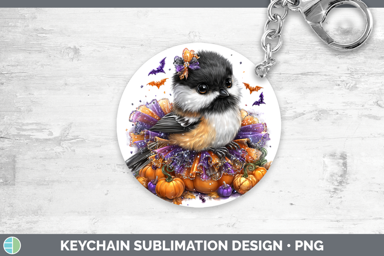 Birds 01 Halloween Chickadee Keychain Sublimation Keyring De