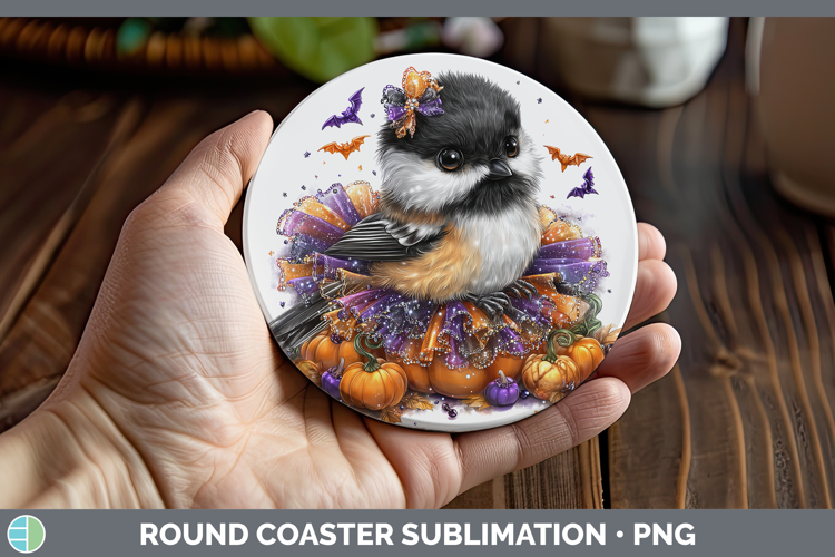 Birds 01 Halloween Chickadee Round Coaster Sublimation Coast