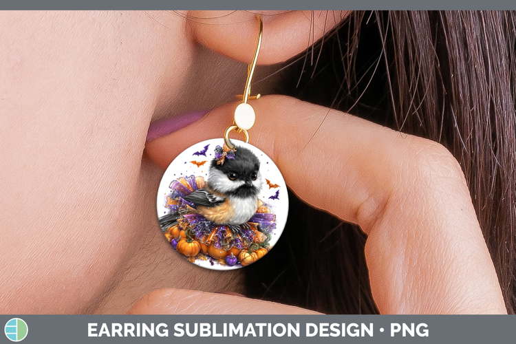 Birds 01 Halloween Chickadee Round Earrings Sublimation Earr