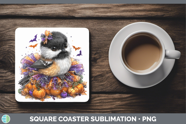 Birds 01 Halloween Chickadee Square Coaster Sublimation Coas