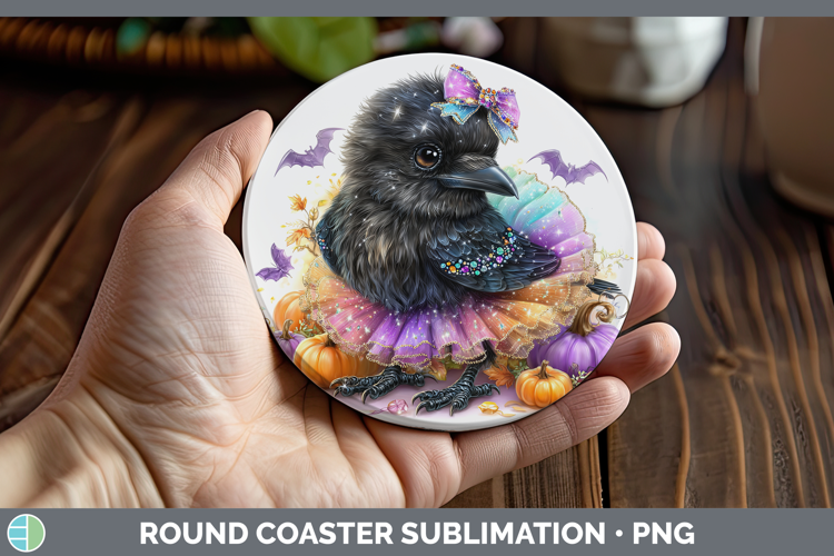 Birds 01 Halloween Crow Round Coaster Sublimation Coaster De