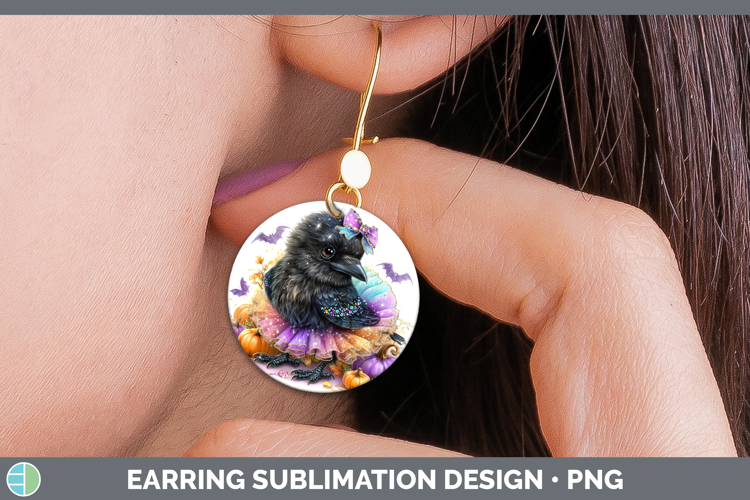 Birds 01 Halloween Crow Round Earrings Sublimation Earrings