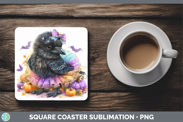 Birds 01 Halloween Crow Square Coaster Sublimation Coaster D