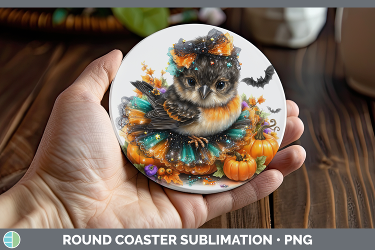 Birds 01 Halloween Finch Round Coaster Sublimation Coaster D