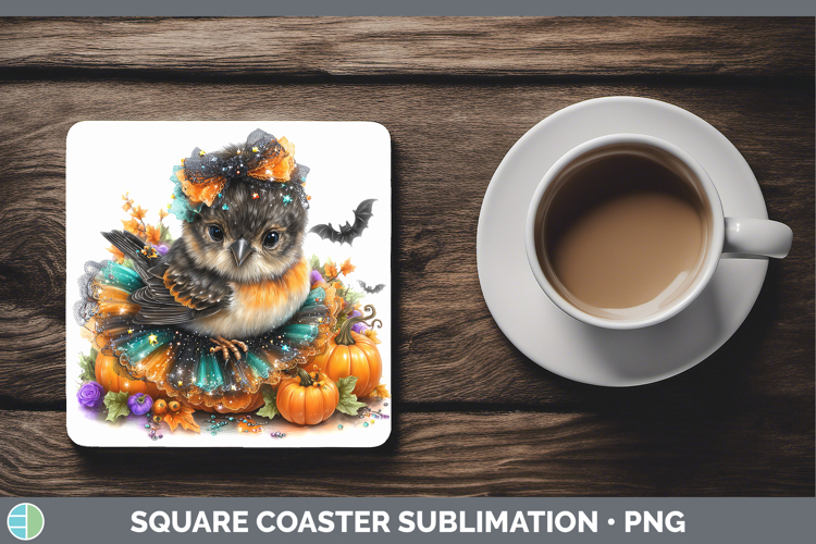 Birds 01 Halloween Finch Square Coaster Sublimation Coaster