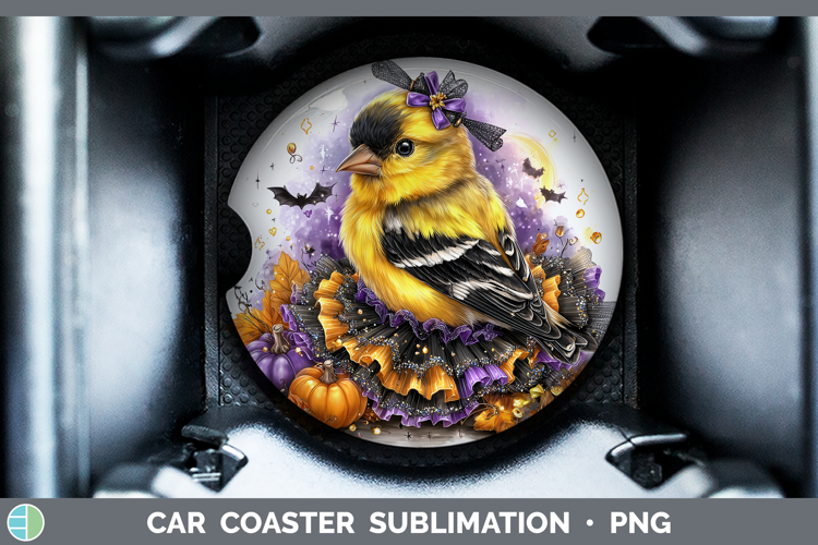 Birds 01 Halloween Goldfinch Car Coaster Sublimation Design