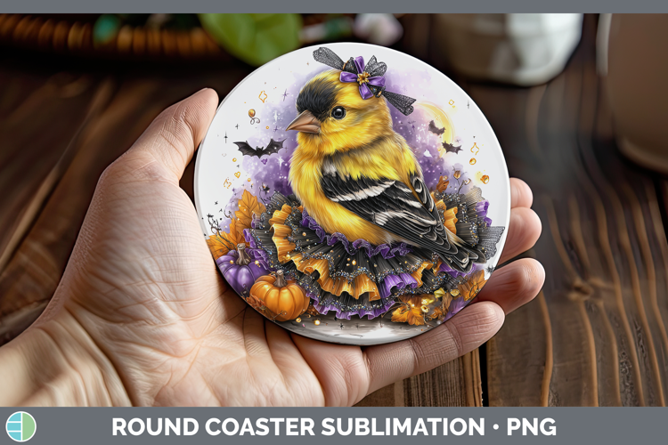 Birds 01 Halloween Goldfinch Round Coaster Sublimation Coast