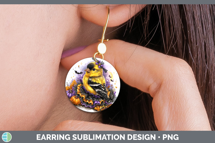 Birds 01 Halloween Goldfinch Round Earrings Sublimation Earr