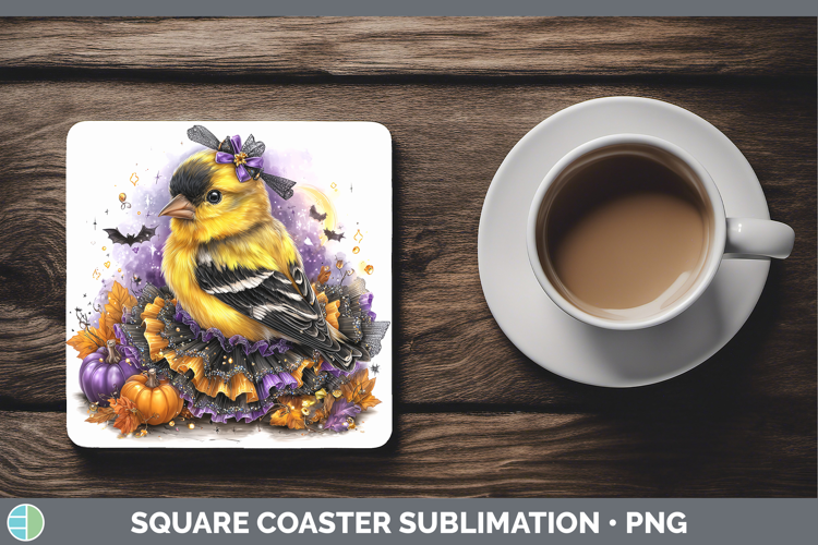 Birds 01 Halloween Goldfinch Square Coaster Sublimation Coas