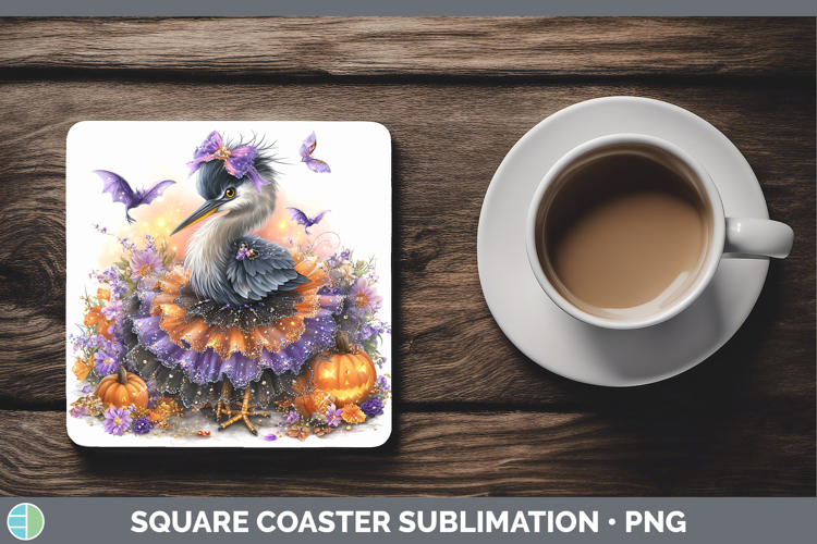 Birds 01 Halloween Great Blue Heron Square Coaster Sublimati