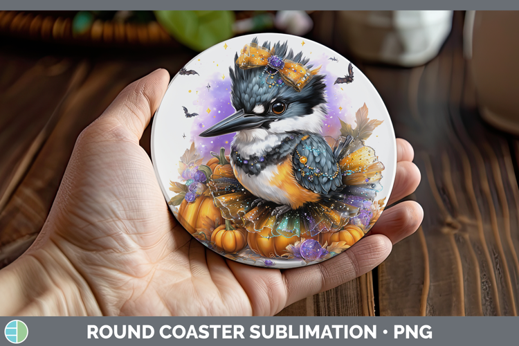 Birds 01 Halloween Kingfisher Round Coaster Sublimation Coas