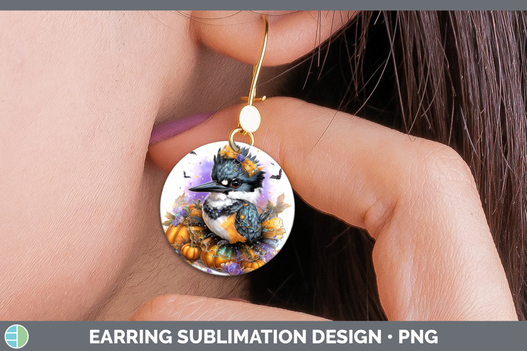 Birds 01 Halloween Kingfisher Round Earrings Sublimation Ear