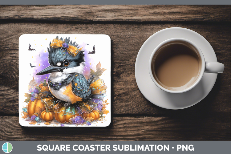 Birds 01 Halloween Kingfisher Square Coaster Sublimation Coa