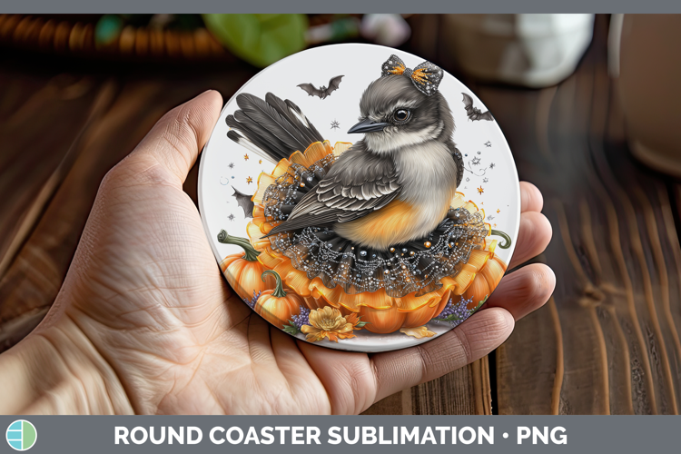 Birds 01 Halloween Mockingbird Round Coaster Sublimation Coa